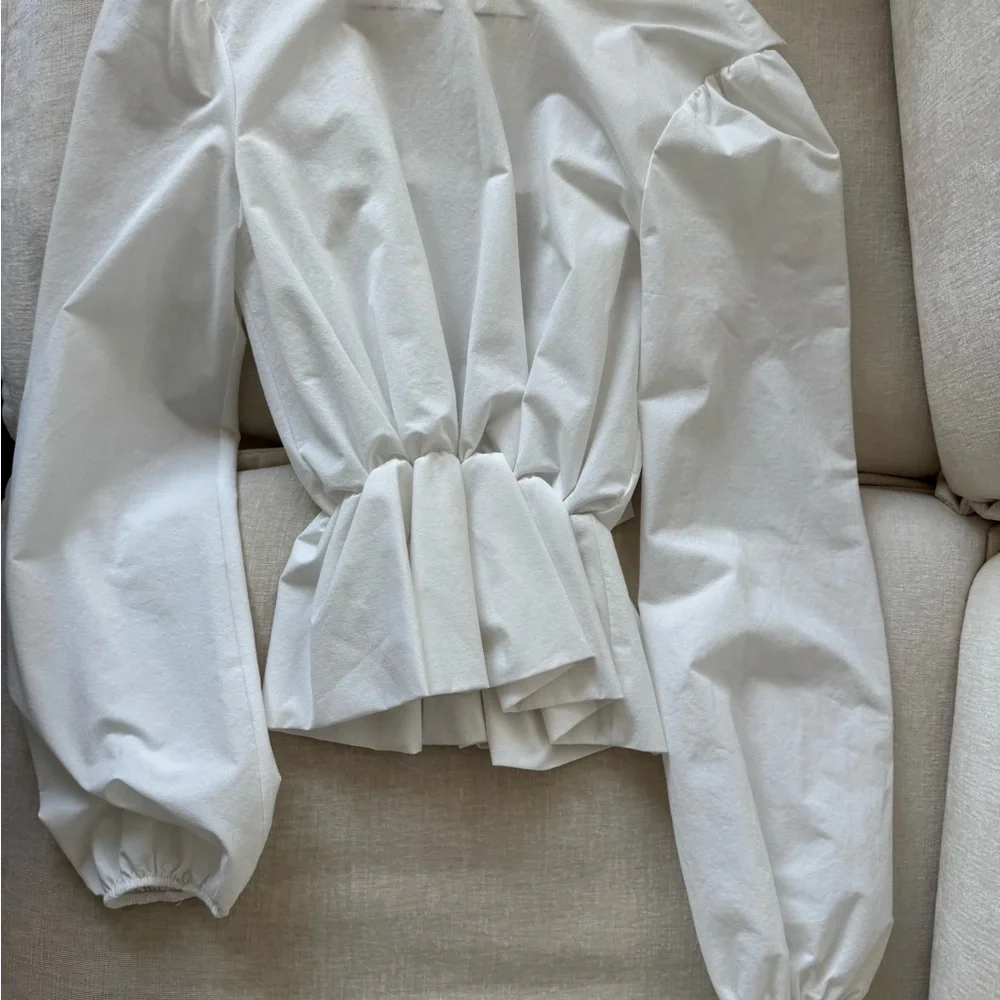 Zara White Ruffle-Front Blouse - Picture 3 of 3